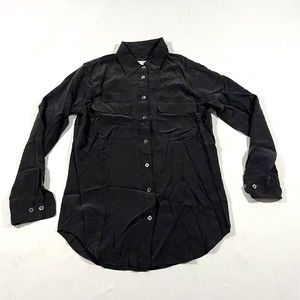 Equipment Femme Womens Collared Solid Silk Button Down Blouse  Black  Size XS